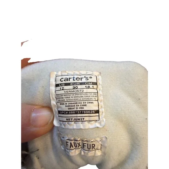 Carters Kids Snow Boots Quilted Gray Pink Laces Faux Fur Lined Winter‎ Size 12 - Picture 7 of 13